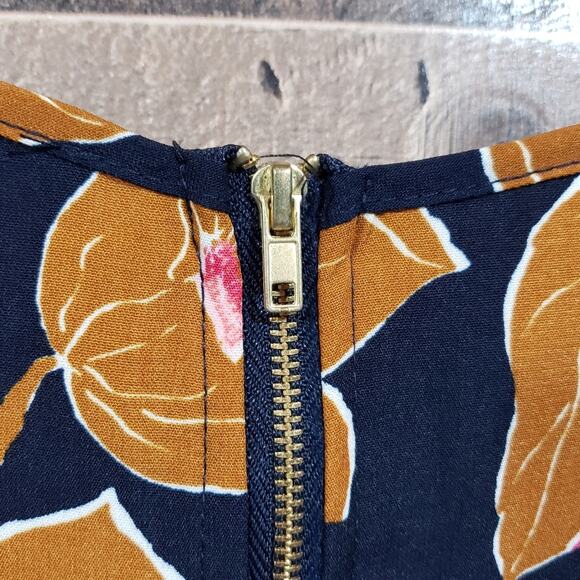 Papermoon rust colored floral print exposed zipper 3/4 sleeve blouse woman sz XS - Picture 5 of 9